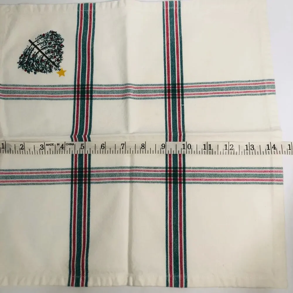 vtg 90s christmas napkins pine tree plaid‎ cabin cozy dinner 14.5 inch cloth